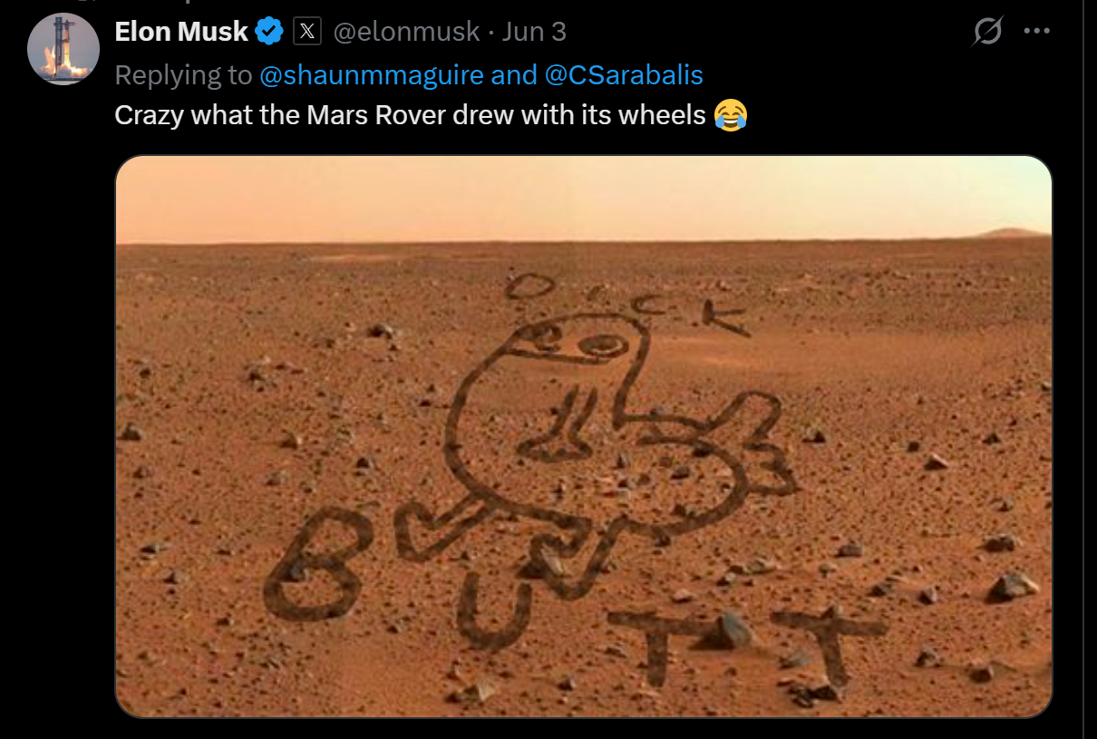 Elon Musk Mars Rover Dickbutt tweet screenshot